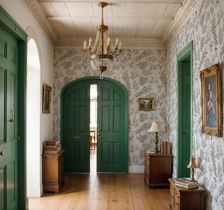 走廊墙纸 米色花卉图案 - TenStickers