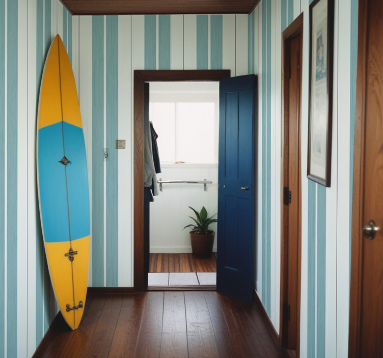 走廊墙纸 绿松石色条纹 - TenStickers