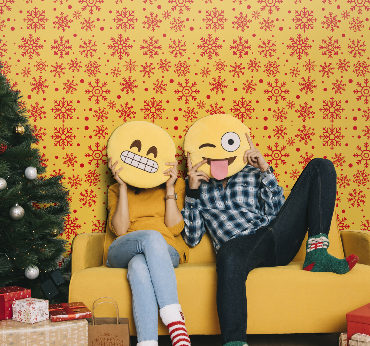 墙纸 圣诞 主题 红色雪花在黄色背景上 - TenStickers