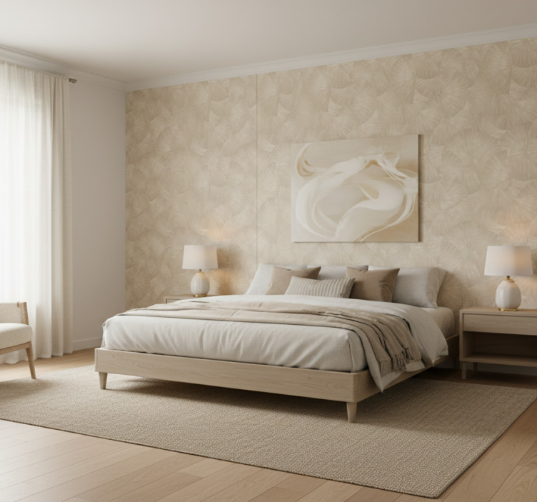 墙纸树叶时尚米色抽象扇形图案 - TenStickers