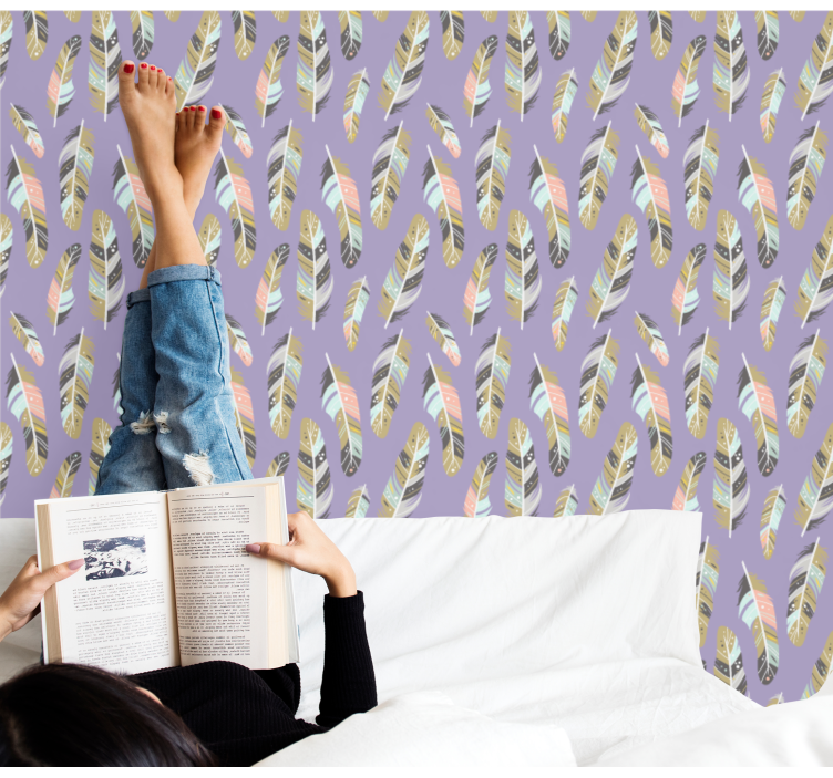 墙纸树叶 羽毛图案 - TenStickers