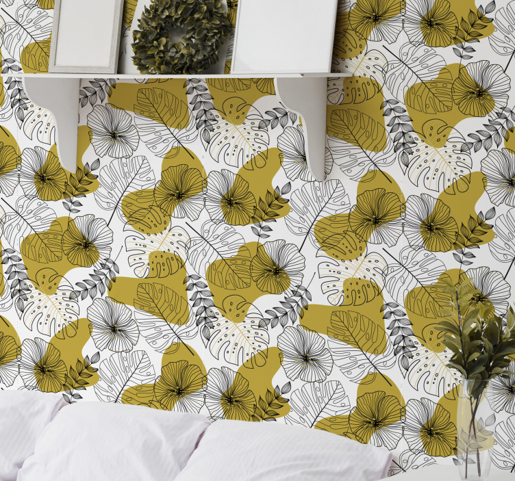 墙纸树叶与魔鬼藤叶子图案相得益彰 - TenStickers