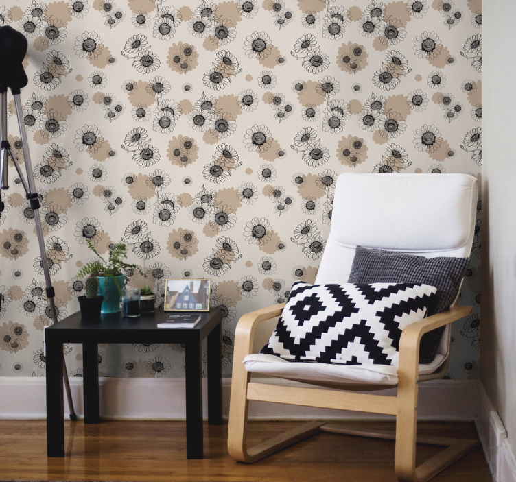 米色壁纸手绘图老式雏菊 - TenStickers