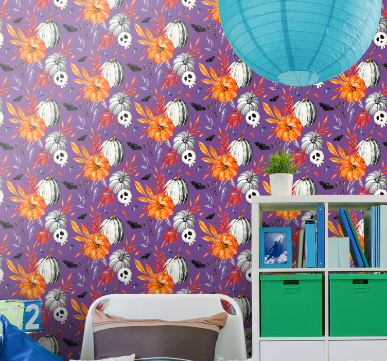 紫色背景与南瓜壁纸 - TenStickers