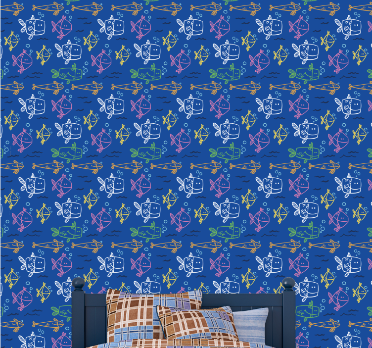 海底派对深蓝色儿童壁纸 - TenStickers